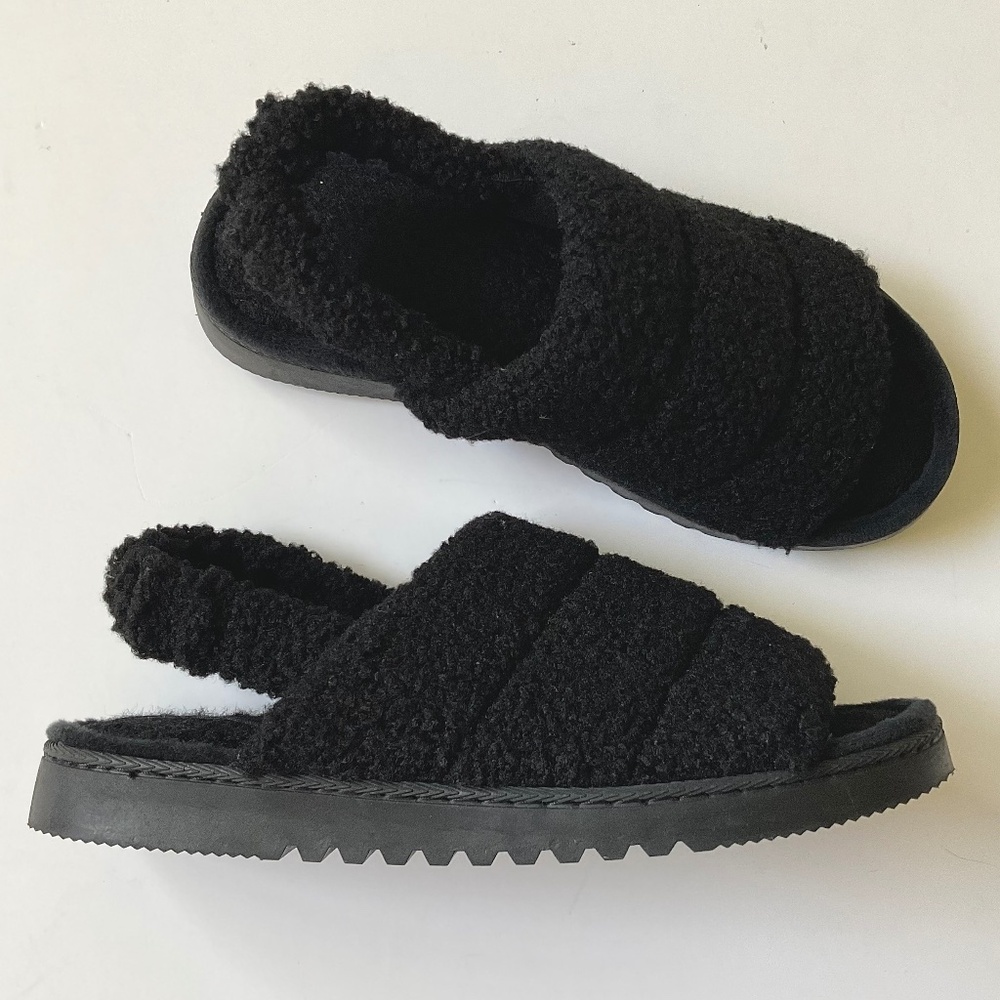 SONOMA GOODS FOR LIFE Plush Sherpa Slide Slipper Black Size Large 8/9 NEW